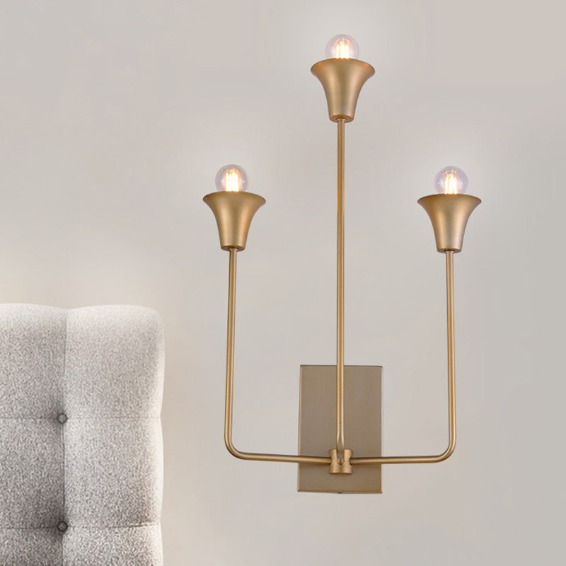 Metal Bell Sconce Light Fixture Luxury 3 Bulbs Bedroom Wall Mounted Lighting in Gold with Straight Arm Clearhalo 'Wall Lamps & Sconces' 'Wall Lights' Lighting' 1787299