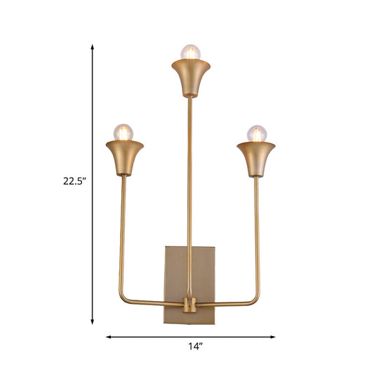 Metal Bell Sconce Light Fixture Luxury 3 Bulbs Bedroom Wall Mounted Lighting in Gold with Straight Arm Clearhalo 'Wall Lamps & Sconces' 'Wall Lights' Lighting' 1787301