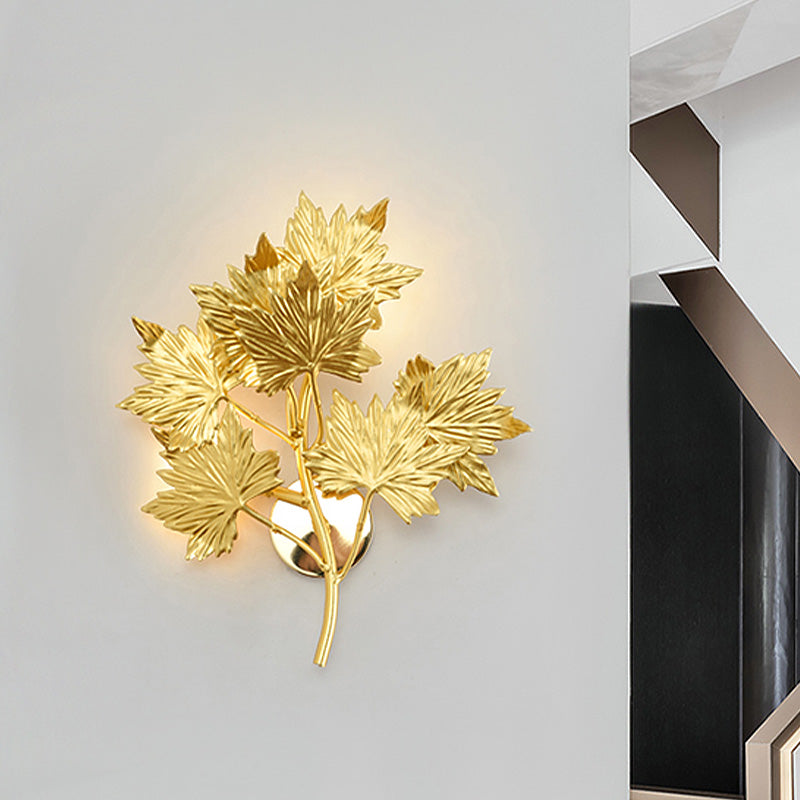 Aluminium Maple Leaf Sconce Light Luxury 2/8 Heads Living Room Wall Mounted Lamp in Gold Clearhalo 'Wall Lamps & Sconces' 'Wall Lights' Lighting' 1787302