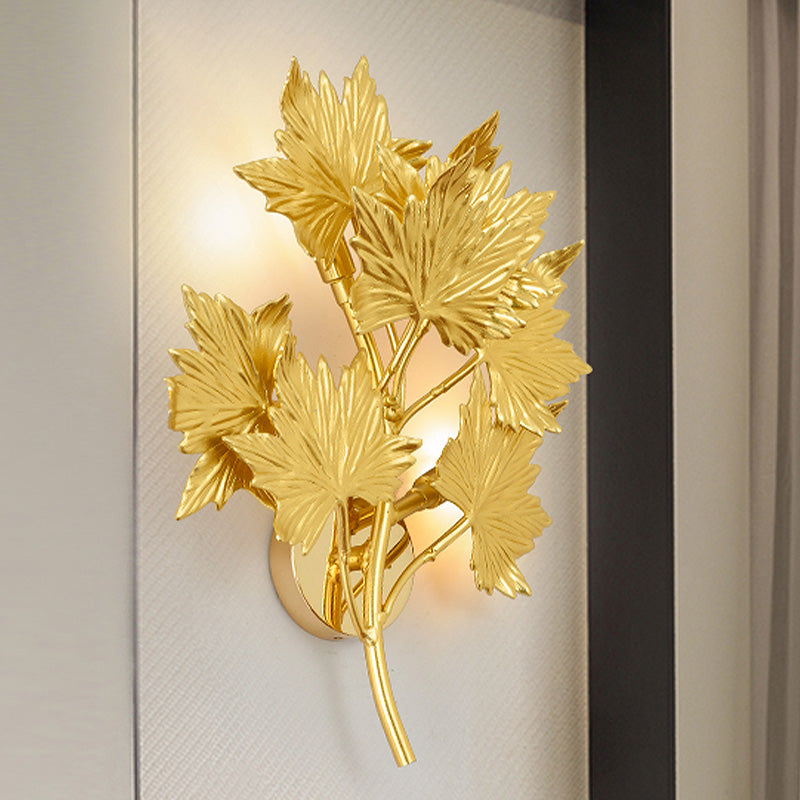 Aluminium Maple Leaf Sconce Light Luxury 2/8 Heads Living Room Wall Mounted Lamp in Gold 2.0 Gold Clearhalo 'Wall Lamps & Sconces' 'Wall Lights' Lighting' 1787303