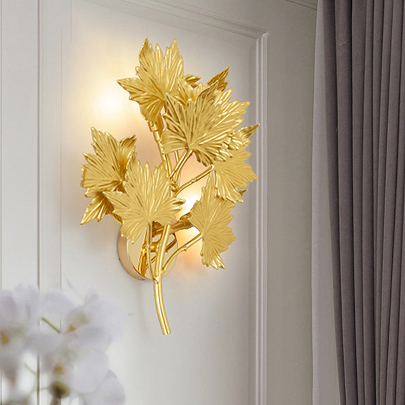 Aluminium Maple Leaf Sconce Light Luxury 2/8 Heads Living Room Wall Mounted Lamp in Gold Clearhalo 'Wall Lamps & Sconces' 'Wall Lights' Lighting' 1787304