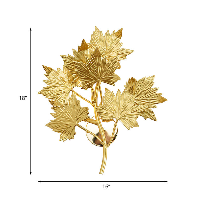 Aluminium Maple Leaf Sconce Light Luxury 2/8 Heads Living Room Wall Mounted Lamp in Gold Clearhalo 'Wall Lamps & Sconces' 'Wall Lights' Lighting' 1787306