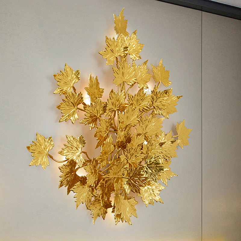 Aluminium Maple Leaf Sconce Light Luxury 2/8 Heads Living Room Wall Mounted Lamp in Gold 8.0 Gold Clearhalo 'Wall Lamps & Sconces' 'Wall Lights' Lighting' 1787307