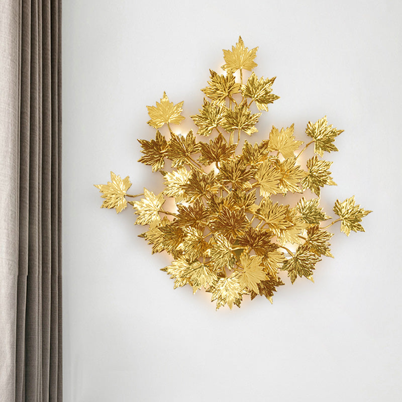 Aluminium Maple Leaf Sconce Light Luxury 2/8 Heads Living Room Wall Mounted Lamp in Gold Clearhalo 'Wall Lamps & Sconces' 'Wall Lights' Lighting' 1787308