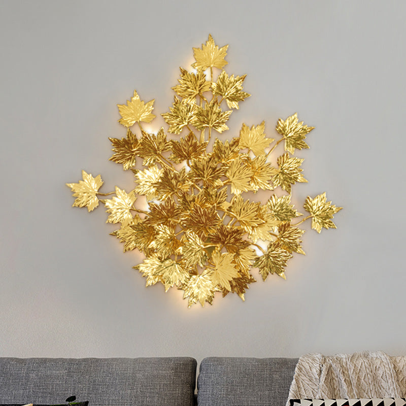 Aluminium Maple Leaf Sconce Light Luxury 2/8 Heads Living Room Wall Mounted Lamp in Gold Clearhalo 'Wall Lamps & Sconces' 'Wall Lights' Lighting' 1787309