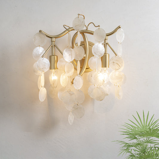 Traditional Cascade Wall Lamp Fixture 2 Heads Shell Wall Sconce Lighting in White for Living Room Clearhalo 'Wall Lamps & Sconces' 'Wall Lights' Lighting' 1787327