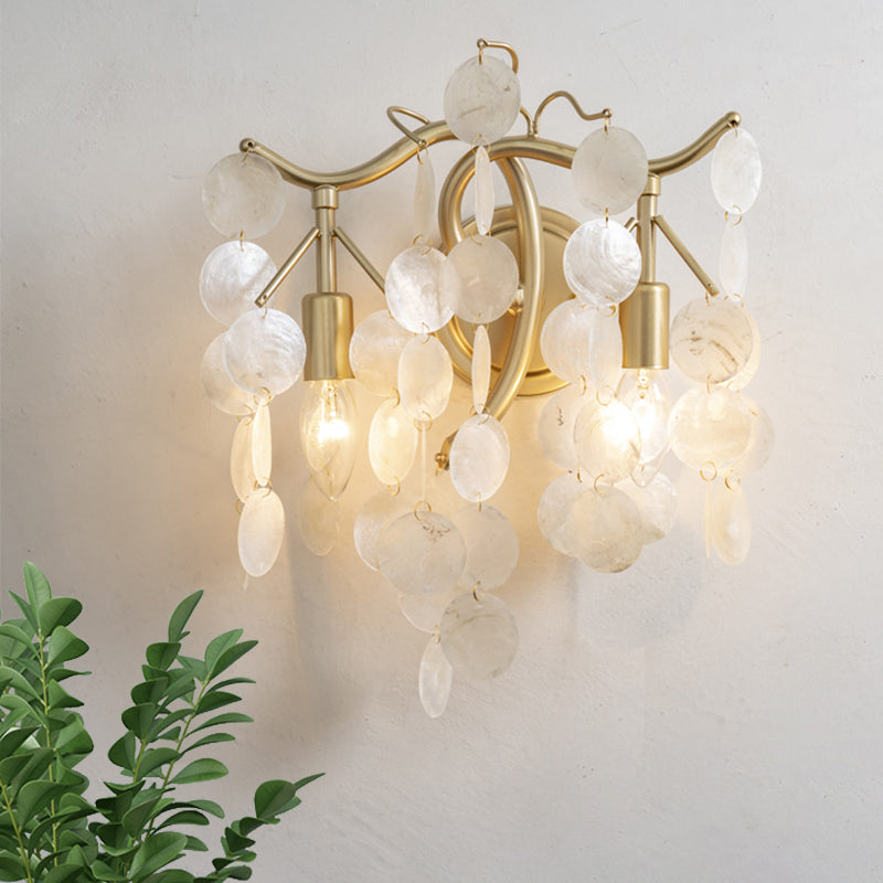 Traditional Cascade Wall Lamp Fixture 2 Heads Shell Wall Sconce Lighting in White for Living Room White Clearhalo 'Wall Lamps & Sconces' 'Wall Lights' Lighting' 1787328