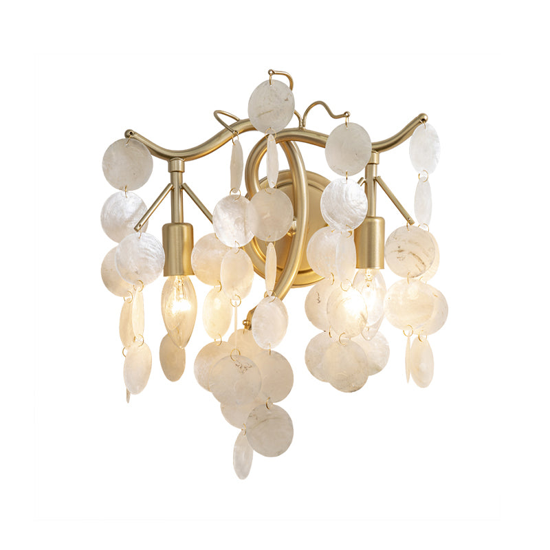 Traditional Cascade Wall Lamp Fixture 2 Heads Shell Wall Sconce Lighting in White for Living Room Clearhalo 'Wall Lamps & Sconces' 'Wall Lights' Lighting' 1787330