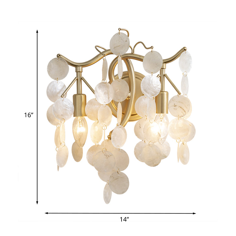 Traditional Cascade Wall Lamp Fixture 2 Heads Shell Wall Sconce Lighting in White for Living Room Clearhalo 'Wall Lamps & Sconces' 'Wall Lights' Lighting' 1787331