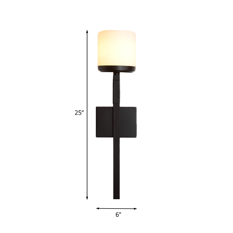 Ivory Glass Cup Wall Sconce Light Vintage Single Dining Room Wall Mounted Fixture with Black Long Arm Clearhalo 'Wall Lamps & Sconces' 'Wall Lights' Lighting' 1787365