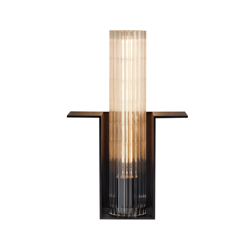 Single Translucent Glass Wall Light Kit Vintage Black Tube Bedroom Sconce Lighting Fixture with Slot Arm Clearhalo 'Wall Lamps & Sconces' 'Wall Lights' Lighting' 1787383