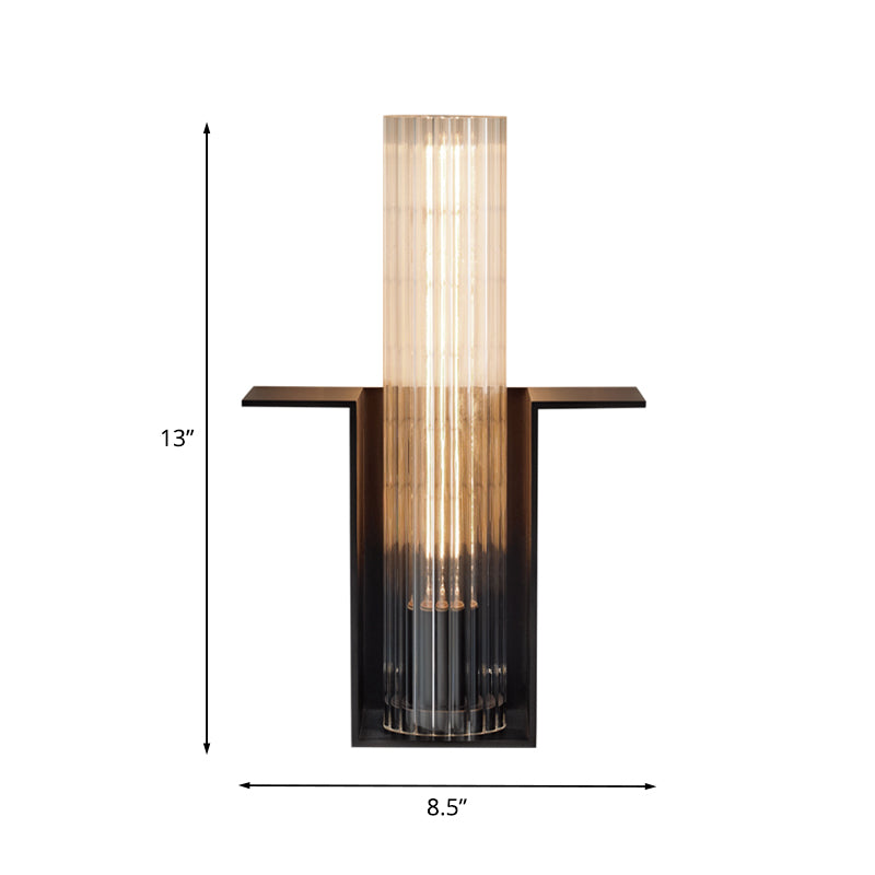 Single Translucent Glass Wall Light Kit Vintage Black Tube Bedroom Sconce Lighting Fixture with Slot Arm Clearhalo 'Wall Lamps & Sconces' 'Wall Lights' Lighting' 1787384