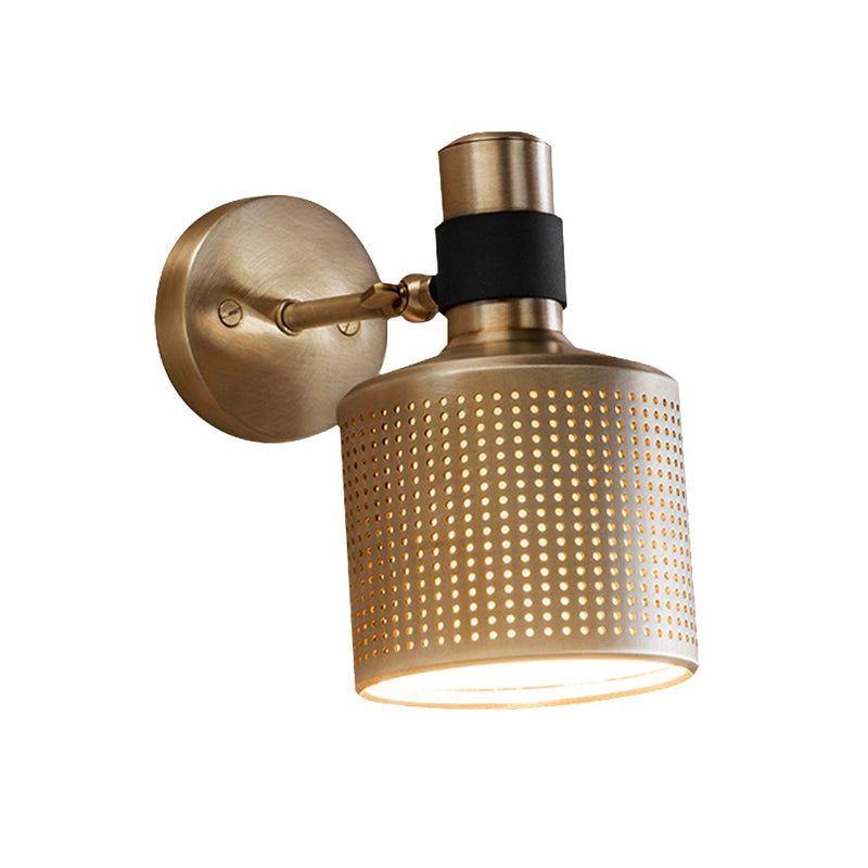 Cylinder Bedroom Wall Lamp Fixture Metal 1 Bulb Gold Sconce Wall Light with Cutout Design Clearhalo 'Wall Lamps & Sconces' 'Wall Lights' Lighting' 1787403