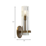 Clear Glass Gold Wall Lamp Sconce Cylindrical 1/2-Bulb Colonialist Wall Mounted Light for Living Room Clearhalo 'Wall Lamps & Sconces' 'Wall Lights' Lighting' 1787419