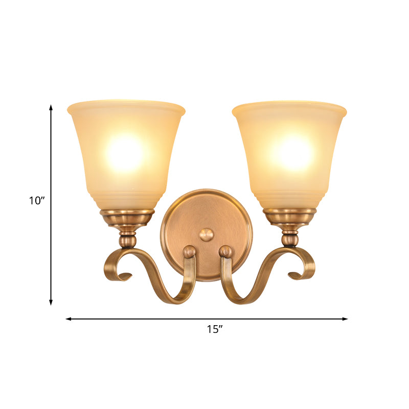 Frosted Glass Gold Wall Lamp Bell 1/2-Light Colonialism Sconce Lighting Fixture with Metal Curved Arm Clearhalo 'Wall Lamps & Sconces' 'Wall Lights' Lighting' 1787429