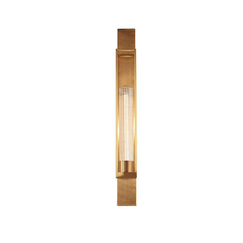 Metal Rectangle Wall Sconce Lighting Luxury 1-Bulb Living Room Wall Light in Gold with Cylinder Clear Glass Shade Clearhalo 'Wall Lamps & Sconces' 'Wall Lights' Lighting' 1787438