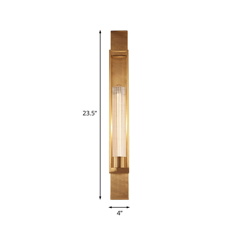 Metal Rectangle Wall Sconce Lighting Luxury 1-Bulb Living Room Wall Light in Gold with Cylinder Clear Glass Shade Clearhalo 'Wall Lamps & Sconces' 'Wall Lights' Lighting' 1787439