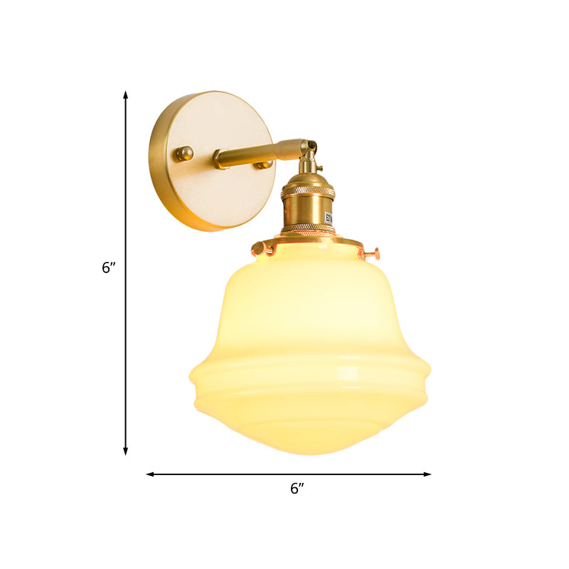 Milky Glass Bell Sconce Lighting Colonialist 1 Bulb Bedroom Wall Mounted Light in Gold with Cord/Straight Arm Clearhalo 'Wall Lamps & Sconces' 'Wall Lights' Lighting' 1787468