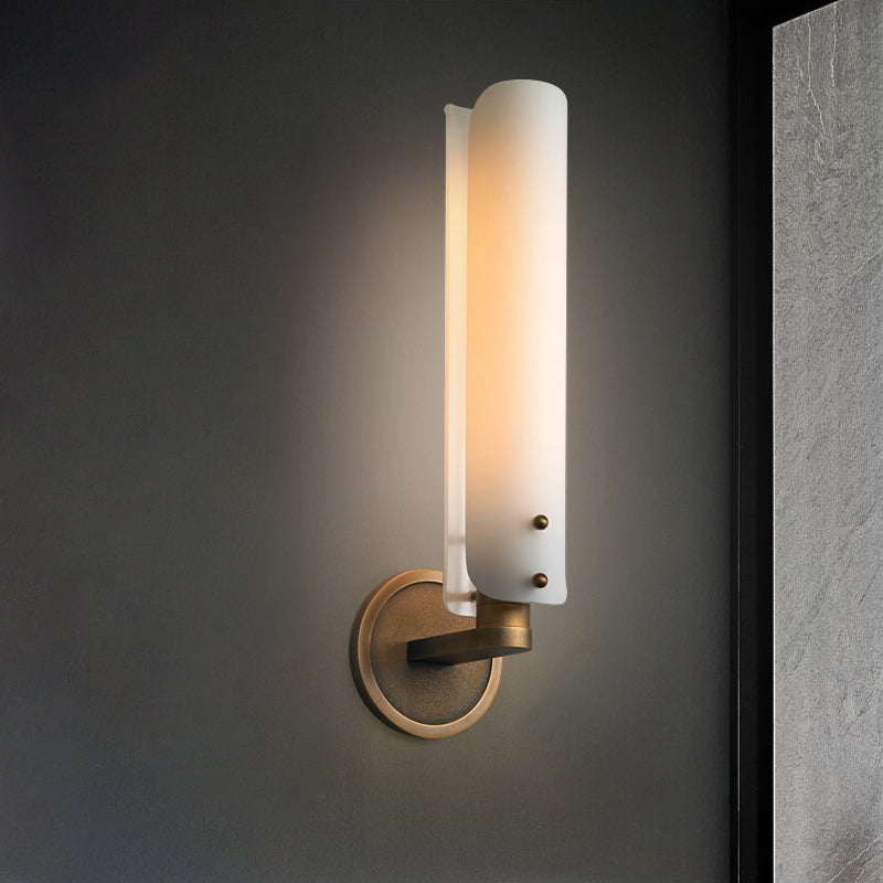 Milk Glass Curved Wall Sconce Colonialism 1/2-Light Bedroom Wall Mounted Light Fixture in Gold Clearhalo 'Wall Lamps & Sconces' 'Wall Lights' Lighting' 1787515