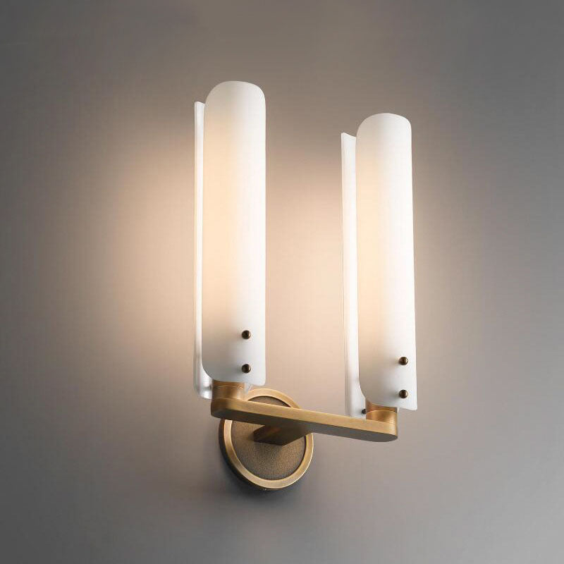 Milk Glass Curved Wall Sconce Colonialism 1/2-Light Bedroom Wall Mounted Light Fixture in Gold 2.0 Gold Clearhalo 'Wall Lamps & Sconces' 'Wall Lights' Lighting' 1787518