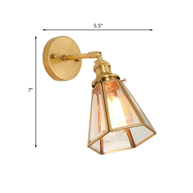 Colonialism Tapered Wall Light Fixture 1-Bulb Clear Glass Sconce Lamp in Gold with/without Pull Chain Clearhalo 'Wall Lamps & Sconces' 'Wall Lights' Lighting' 1787532