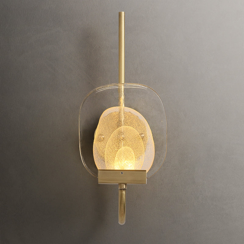 Geometric Clear Glass Wall Light Colonialist 1-Head Bedroom Wall Sconce Lighting Fixture in Gold Gold Clearhalo 'Wall Lamps & Sconces' 'Wall Lights' Lighting' 1787534