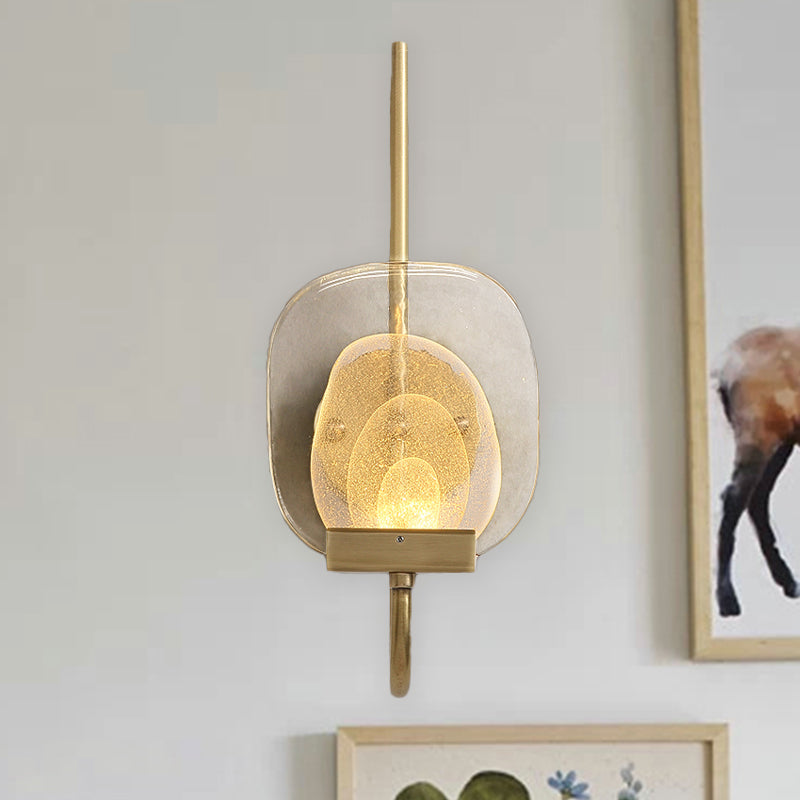 Geometric Clear Glass Wall Light Colonialist 1-Head Bedroom Wall Sconce Lighting Fixture in Gold Clearhalo 'Wall Lamps & Sconces' 'Wall Lights' Lighting' 1787535