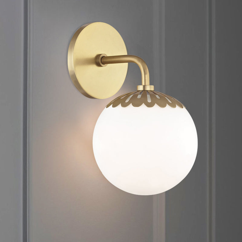 Opal Glass Ball Sconce Lighting Colonial 1 Head Living Room Wall Mounted Light Fixture in Gold Clearhalo 'Wall Lamps & Sconces' 'Wall Lights' Lighting' 1787538