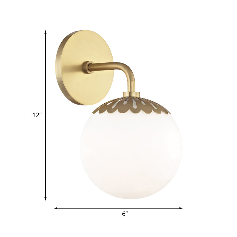 Opal Glass Ball Sconce Lighting Colonial 1 Head Living Room Wall Mounted Light Fixture in Gold Clearhalo 'Wall Lamps & Sconces' 'Wall Lights' Lighting' 1787542