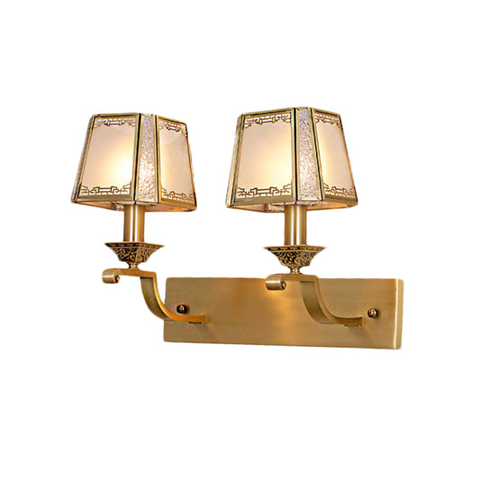 Cream Glass Gold Wall Sconce Trapezoidal 1/2-Light Colonialism Wall Mounted Light Fixture for Hallway Clearhalo 'Wall Lamps & Sconces' 'Wall Lights' Lighting' 1787575
