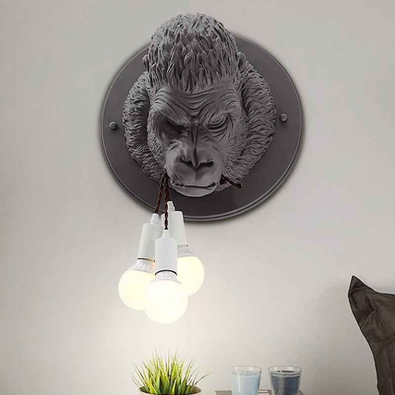 Chimpanzee Resin Wall Lamp Sconce Rustic 3 Heads Living Room Wall Light Fixture in Grey/White Clearhalo 'Wall Lamps & Sconces' 'Wall Lights' Lighting' 1787584