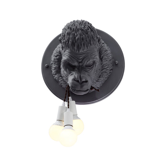 Chimpanzee Resin Wall Lamp Sconce Rustic 3 Heads Living Room Wall Light Fixture in Grey/White Clearhalo 'Wall Lamps & Sconces' 'Wall Lights' Lighting' 1787585