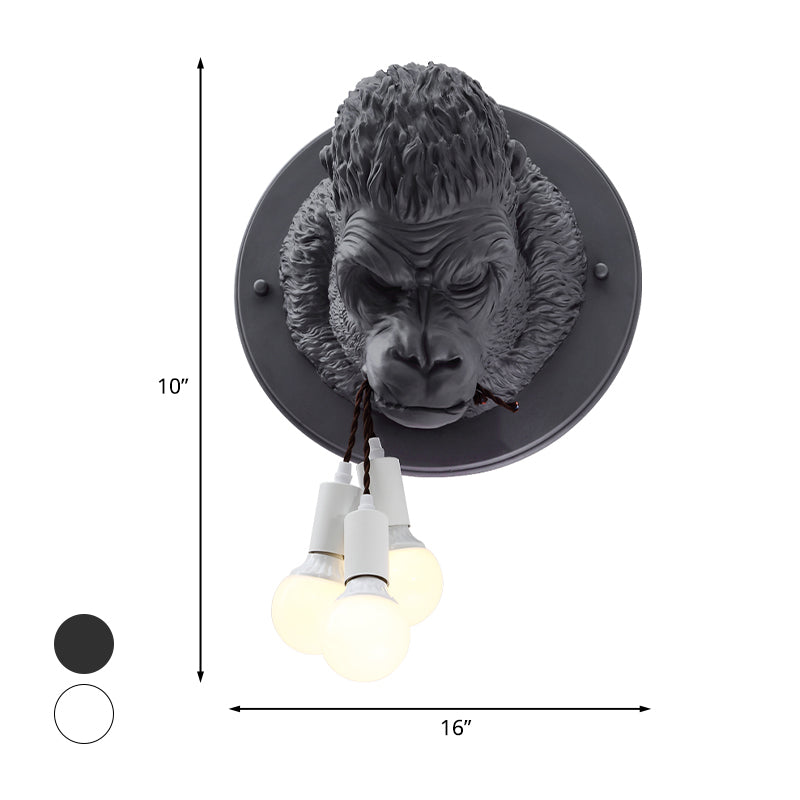 Chimpanzee Resin Wall Lamp Sconce Rustic 3 Heads Living Room Wall Light Fixture in Grey/White Clearhalo 'Wall Lamps & Sconces' 'Wall Lights' Lighting' 1787586