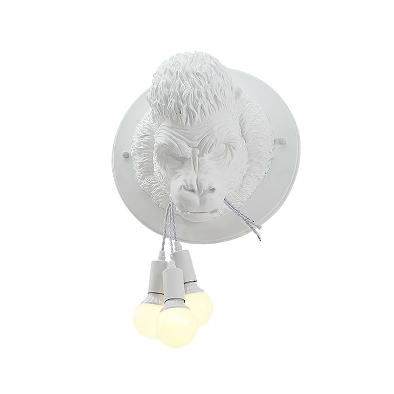 Chimpanzee Resin Wall Lamp Sconce Rustic 3 Heads Living Room Wall Light Fixture in Grey/White Clearhalo 'Wall Lamps & Sconces' 'Wall Lights' Lighting' 1787590