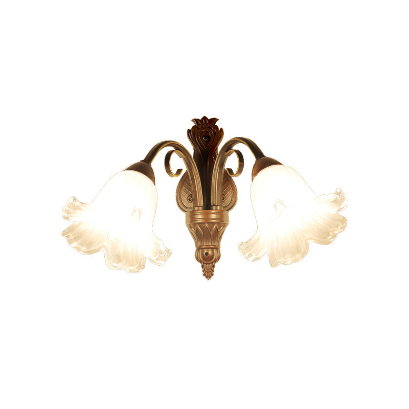 Traditionalism Floral Wall Lamp Fixture 1/2-Light White Glass Wall Sconce Lighting in Black for Bedroom Clearhalo 'Wall Lamps & Sconces' 'Wall Lights' Lighting' 1787594