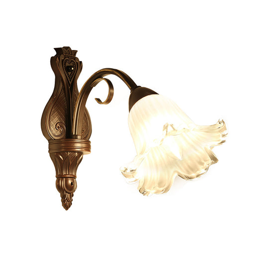 Traditionalism Floral Wall Lamp Fixture 1/2-Light White Glass Wall Sconce Lighting in Black for Bedroom Clearhalo 'Wall Lamps & Sconces' 'Wall Lights' Lighting' 1787599