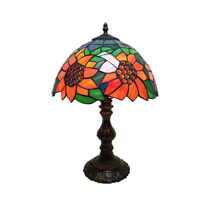 Rustic Tiffany Sunflower Desk Light 1 Head Stained Glass Cone/Dome/Bowl Table Light in Orange for Bedroom Clearhalo 'Lamps' 'Table Lamps' Lighting' 178760