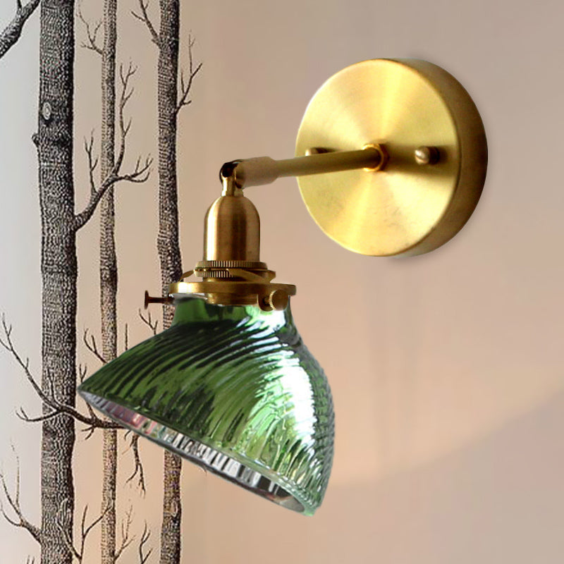 1 Light Wall Lamp Colonialism Curved Bowl Clear/Green Prismatic Glass Wall Sconce Lighting Fixture Green Clearhalo 'Wall Lamps & Sconces' 'Wall Lights' Lighting' 1787612