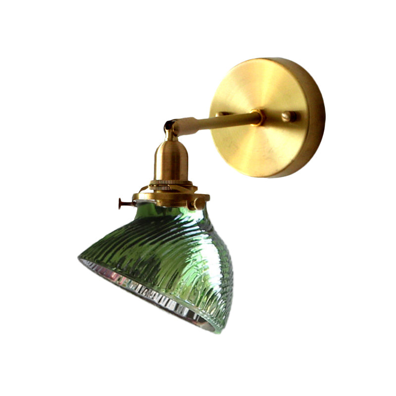 1 Light Wall Lamp Colonialism Curved Bowl Clear/Green Prismatic Glass Wall Sconce Lighting Fixture Clearhalo 'Wall Lamps & Sconces' 'Wall Lights' Lighting' 1787614