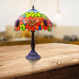 Rustic Tiffany Sunflower Desk Light 1 Head Stained Glass Cone/Dome/Bowl Table Light in Orange for Bedroom Orange Dome Clearhalo 'Lamps' 'Table Lamps' Lighting' 178762