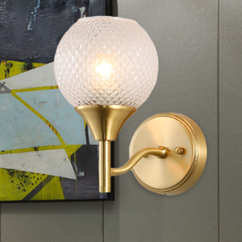 Spherical Corridor Wall Mounted Lighting Colonialist Clear Ribbed Glass 1-Light Gold Sconce Gold Clearhalo 'Wall Lamps & Sconces' 'Wall Lights' Lighting' 1787631