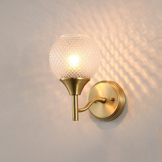 Spherical Corridor Wall Mounted Lighting Colonialist Clear Ribbed Glass 1-Light Gold Sconce Clearhalo 'Wall Lamps & Sconces' 'Wall Lights' Lighting' 1787632