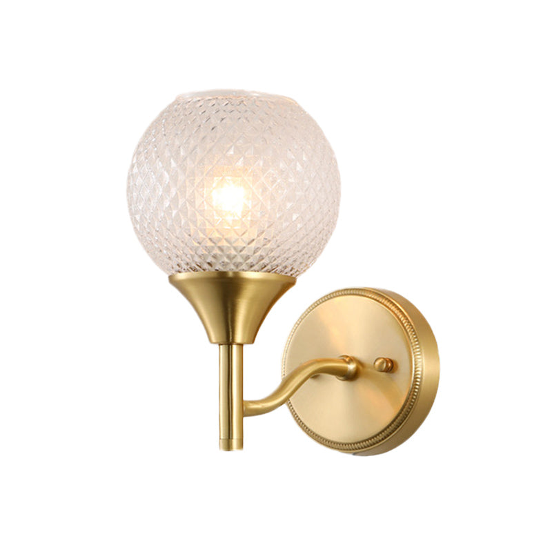 Spherical Corridor Wall Mounted Lighting Colonialist Clear Ribbed Glass 1-Light Gold Sconce Clearhalo 'Wall Lamps & Sconces' 'Wall Lights' Lighting' 1787633