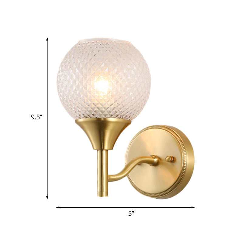 Spherical Corridor Wall Mounted Lighting Colonialist Clear Ribbed Glass 1-Light Gold Sconce Clearhalo 'Wall Lamps & Sconces' 'Wall Lights' Lighting' 1787634