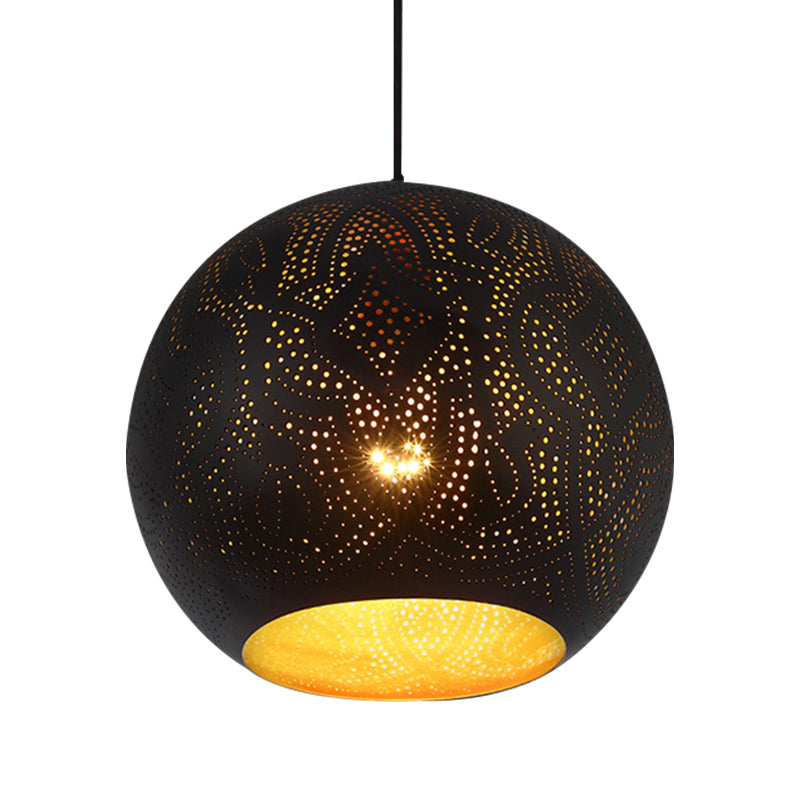 Art Deco Etched Sphere/Droplet Hanging Lamp Kit 5"/8" Width 1 Head Metallic Pendulum Light in Black Clearhalo 'Ceiling Lights' 'Pendant Lights' 'Pendants' Lighting' 1787648