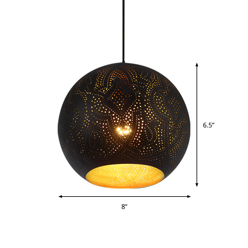 Art Deco Etched Sphere/Droplet Hanging Lamp Kit 5"/8" Width 1 Head Metallic Pendulum Light in Black Clearhalo 'Ceiling Lights' 'Pendant Lights' 'Pendants' Lighting' 1787649