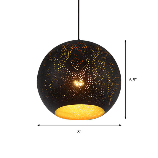 Art Deco Etched Sphere/Droplet Hanging Lamp Kit 5"/8" Width 1 Head Metallic Pendulum Light in Black Clearhalo 'Ceiling Lights' 'Pendant Lights' 'Pendants' Lighting' 1787649