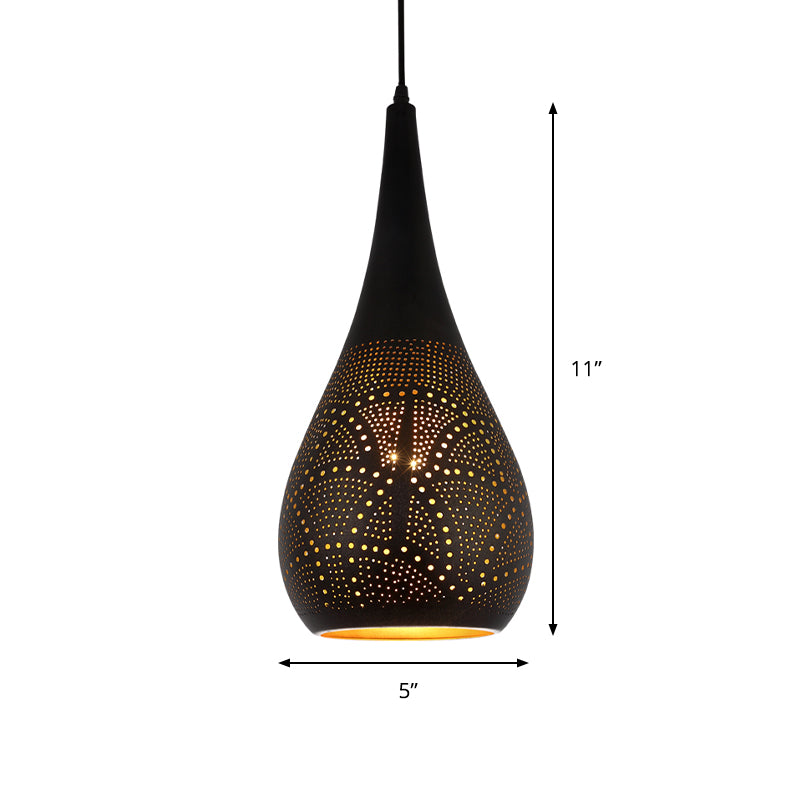 Art Deco Etched Sphere/Droplet Hanging Lamp Kit 5"/8" Width 1 Head Metallic Pendulum Light in Black Clearhalo 'Ceiling Lights' 'Pendant Lights' 'Pendants' Lighting' 1787654