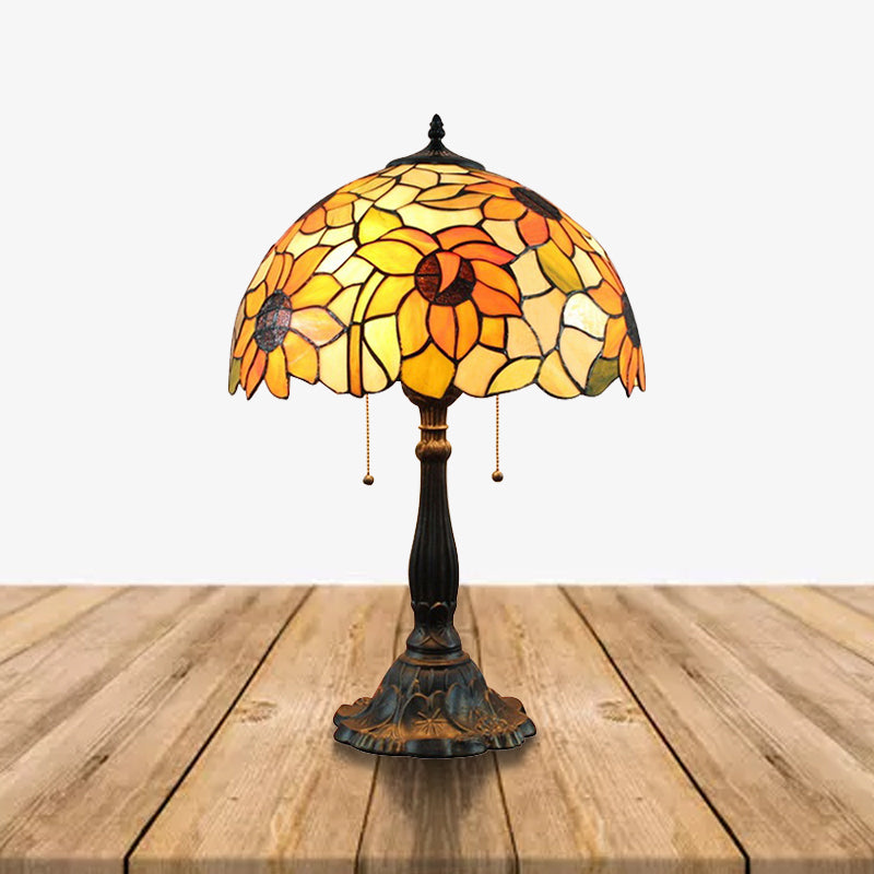 18 Inch Rustic Sunflower Desk Light with Switch/No Switch Stained Glass 1 Head Orange Desk Lamp for Study Room Clearhalo 'Lamps' 'Table Lamps' Lighting' 178767