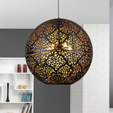 Globe Dining Room Pendant Chandelier Arab Iron 3 Lights Black Ceiling Suspension Lamp with Hollow-Out Design Clearhalo 'Ceiling Lights' 'Pendant Lights' 'Pendants' Lighting' 1787674